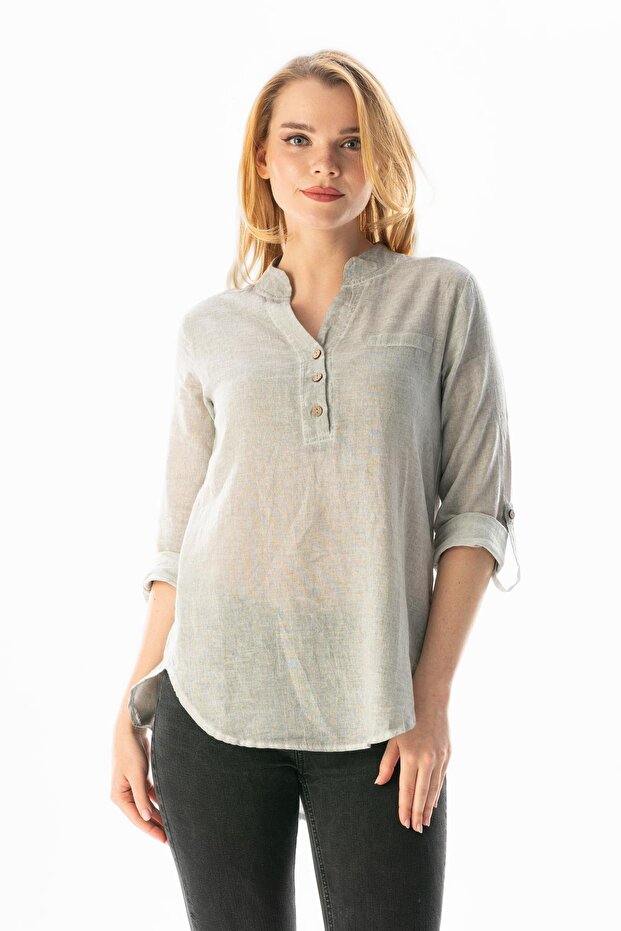 Long Sleeve Shiled Cloth Acacia Summer Blouse Gray Gray