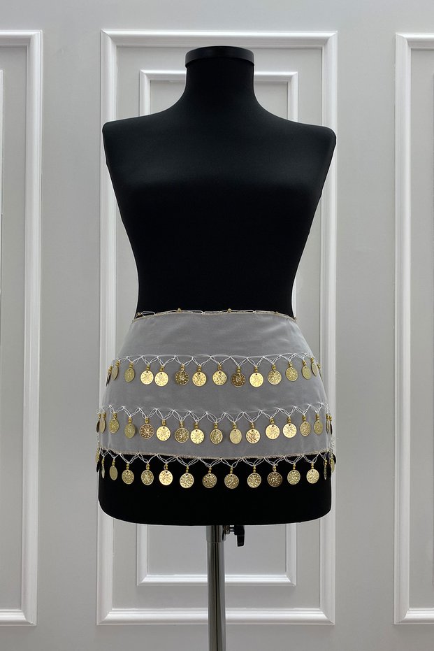 White Gold Shakira Belly Dancer Dance Belt with Sequin Bell Henna Play Entertainment Wedding Shakira Belt