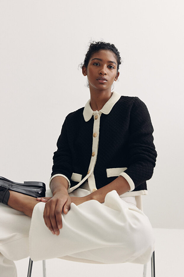 Tekstüre Triko Hırka - 1