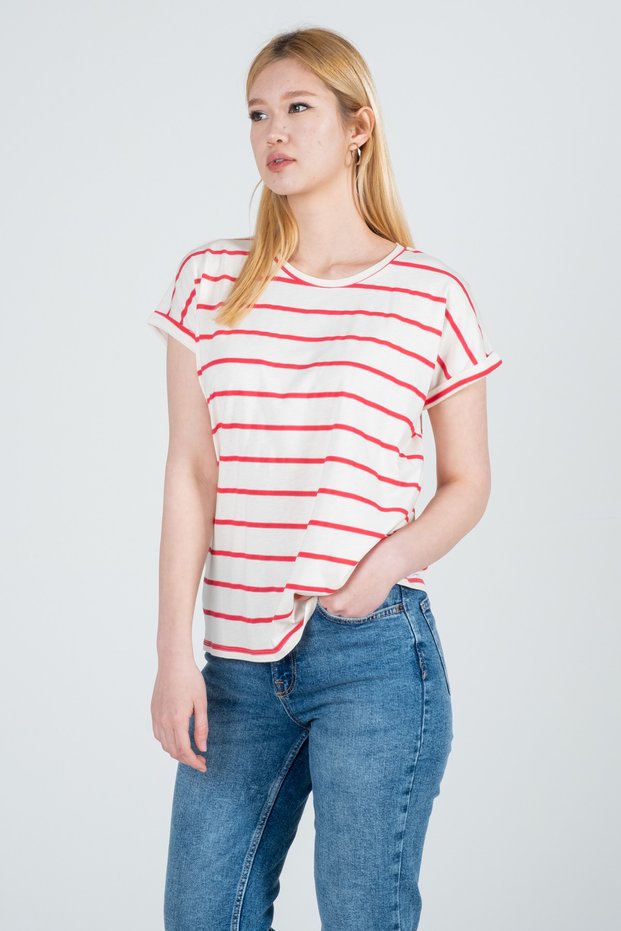 100% Cotton Striped Low Arm Tip Double Women's T-Shirt - with Different Color Options