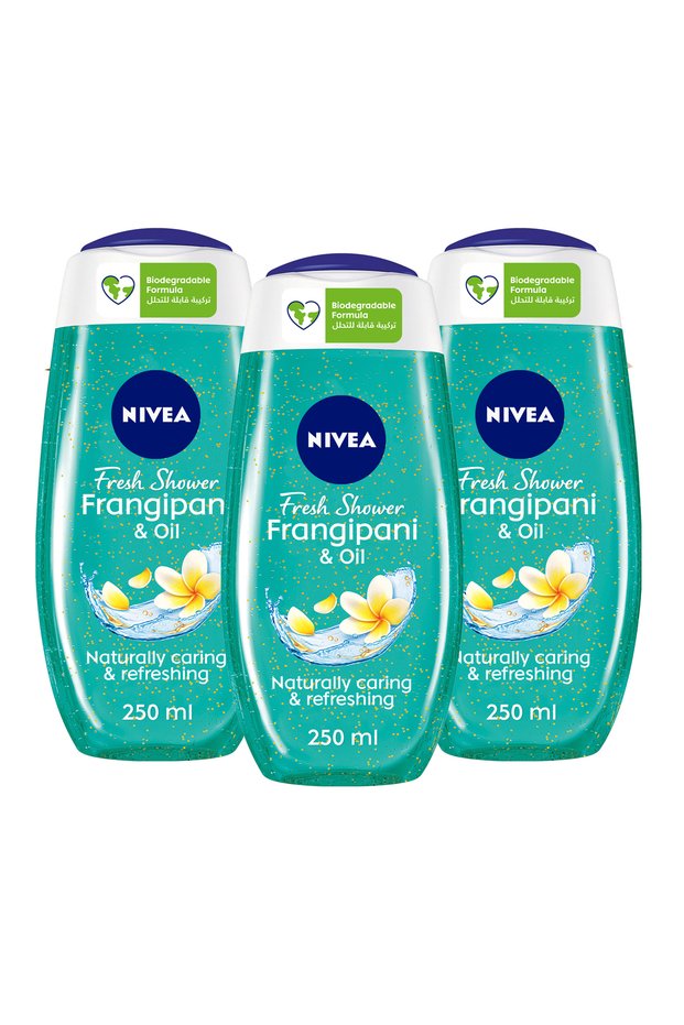 Frangipani & Oil Shower Gel, Caring Oil Pearls, Frangipani Scent, 250ml, Pack of 3