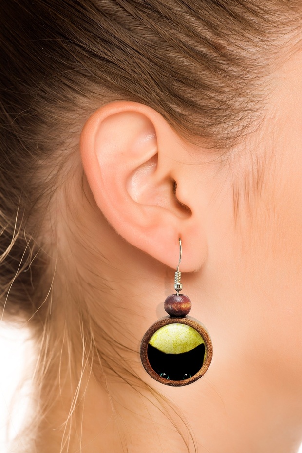 Black Cat Wooden Earrings