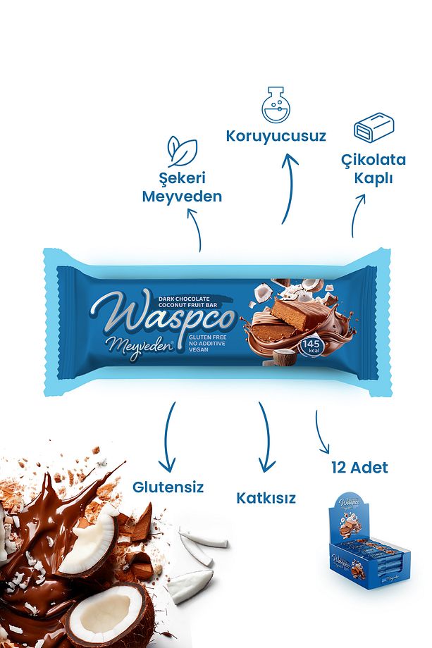 Bitter Çikolata Kaplı Hindistan Cevizli Meyve Bar 35g x 12 Adet - 3