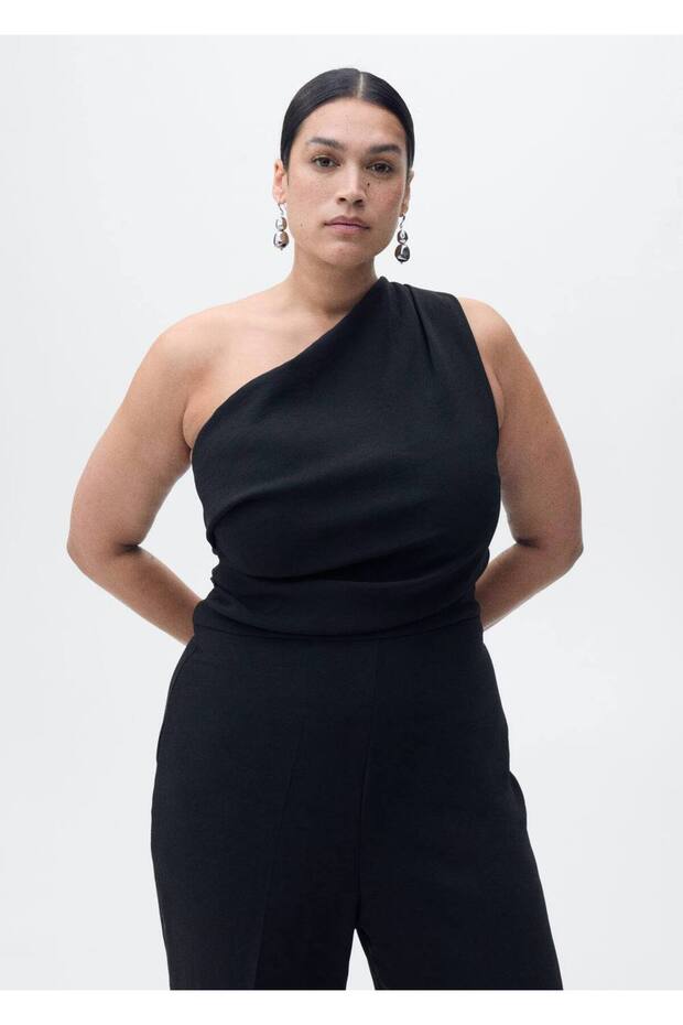 Drape detaylı asimetrik tulum - 7