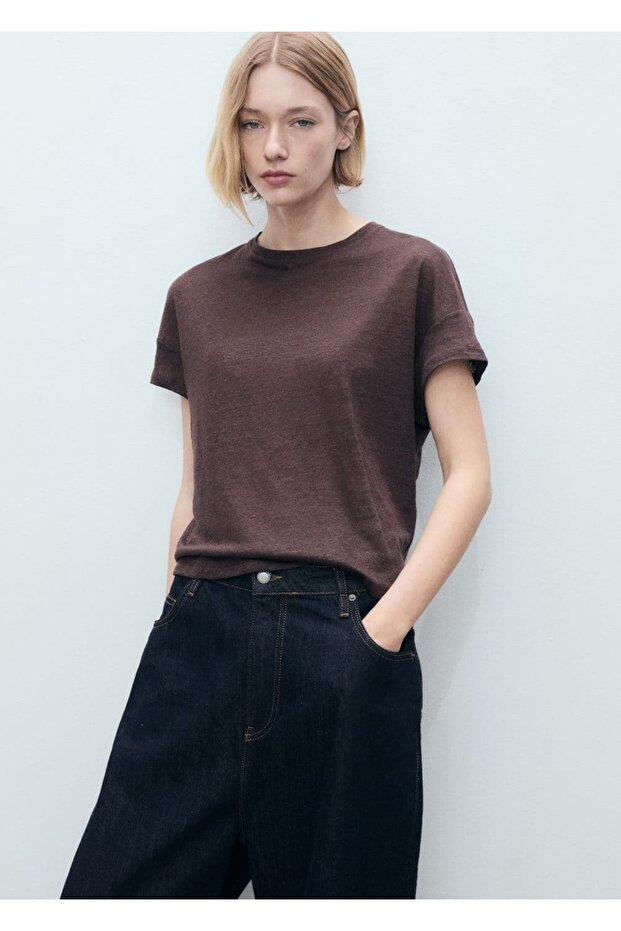 Regular kesim keten tişört - 1