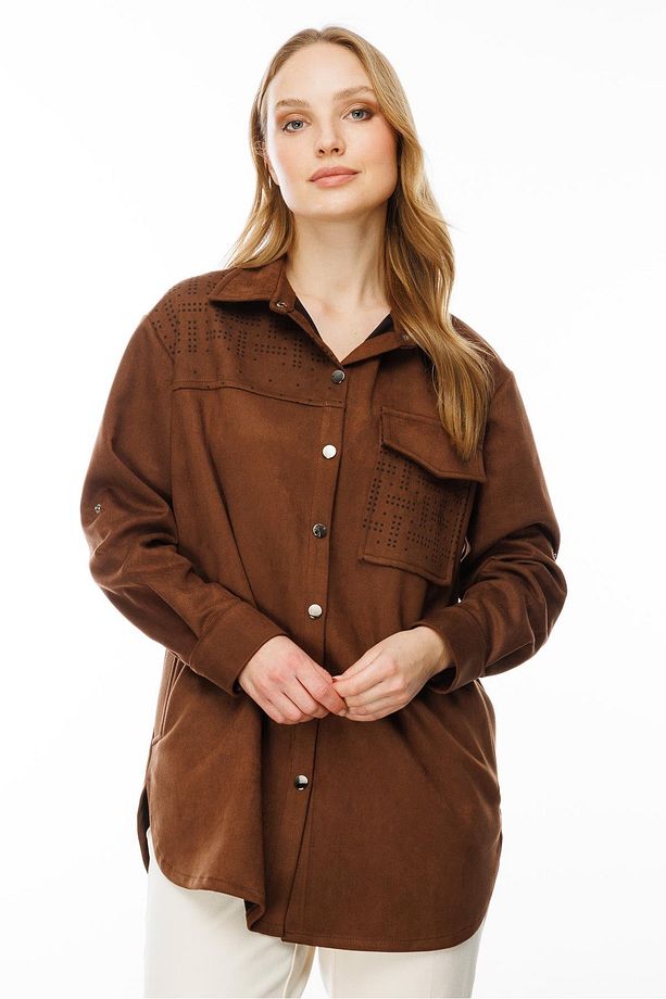 Cep Detaylı Süet Tunik-KAHVE - 1
