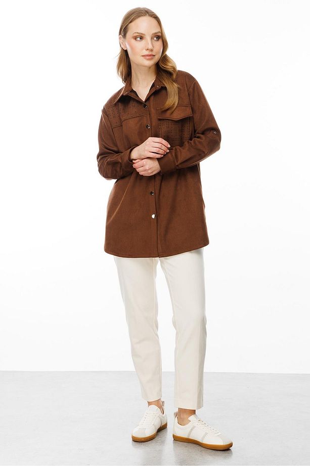 Cep Detaylı Süet Tunik-KAHVE - 5