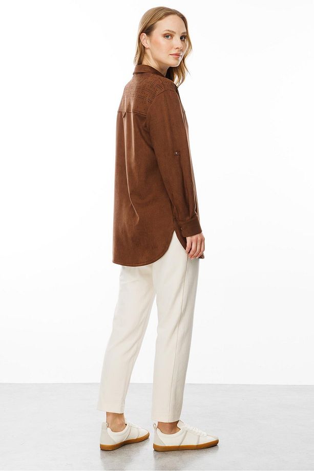 Cep Detaylı Süet Tunik-KAHVE - 8