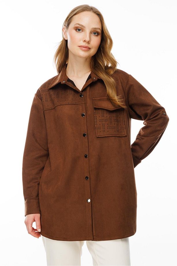 Cep Detaylı Süet Tunik-KAHVE - 4