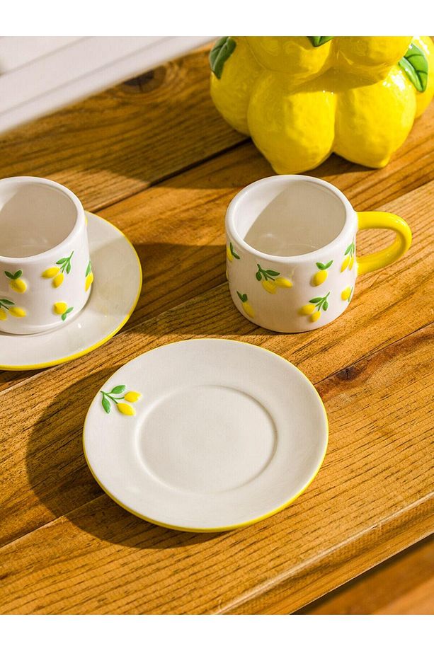LCW HOME  Limon Baskılı 2 Kişilik Seramik Kahve Fincan Takımı 100 Ml - 3
