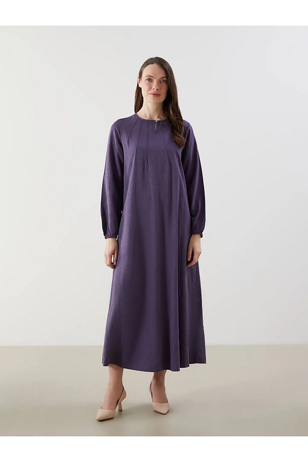 LCW Grace Mor Bisiklet Yaka Desenli A Kesim Elbise - 4