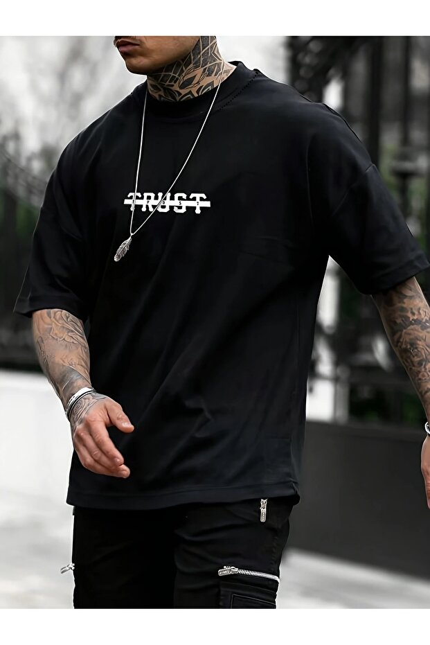 Casual "Trust" Letter Printed T-Shirt for Men - Soft Polyester Knitted,