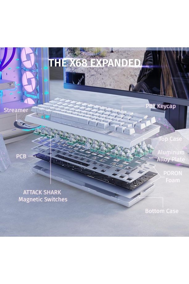 Attack Shark X68 HE RGB 8000 Hz Rapid Trigger - Snap Tap 0.01mm Driverlı Manyetik Switch Klavye - 7