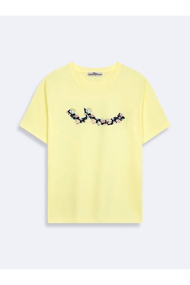 Sıgn Printed Short Sleeve Regular Yellow T-Shirt