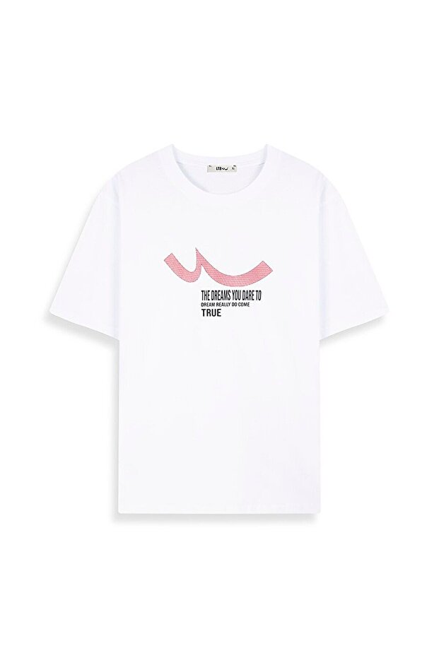 Sıgn Baskılı Örme Beyaz T-shırt - 1