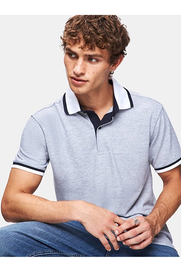 Basıc Polo Yaka Regular Gri T-shırt - 4