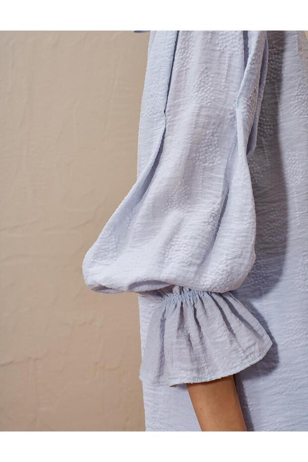 Sırtı Bağcıklı Poplin Bluz Mavi - 8
