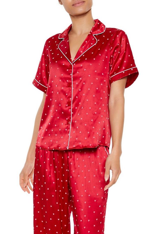 Kalp Desenli Gömlek ve Pijama Altı Takımı - 1