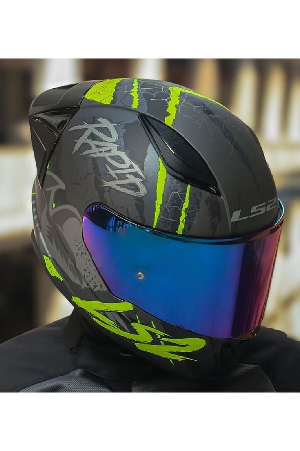 Rapıd 2 Race Raven Neon Sarı Fullface Motosiklet Kaskı Gökkuşağı Camlı - 3