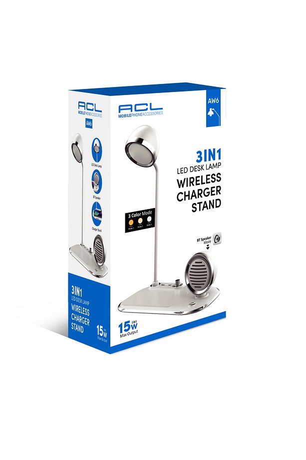 Aw6 3'ü 1 Arada Kablosuz Şarj Standı | Masa Lambası & Bluetooth Hoparlör | 15w Hızlı Şarj - 4
