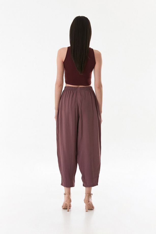 Beli Lastikli Çimalı Ayrobin Kumaş Şalvar Pantolon - 5