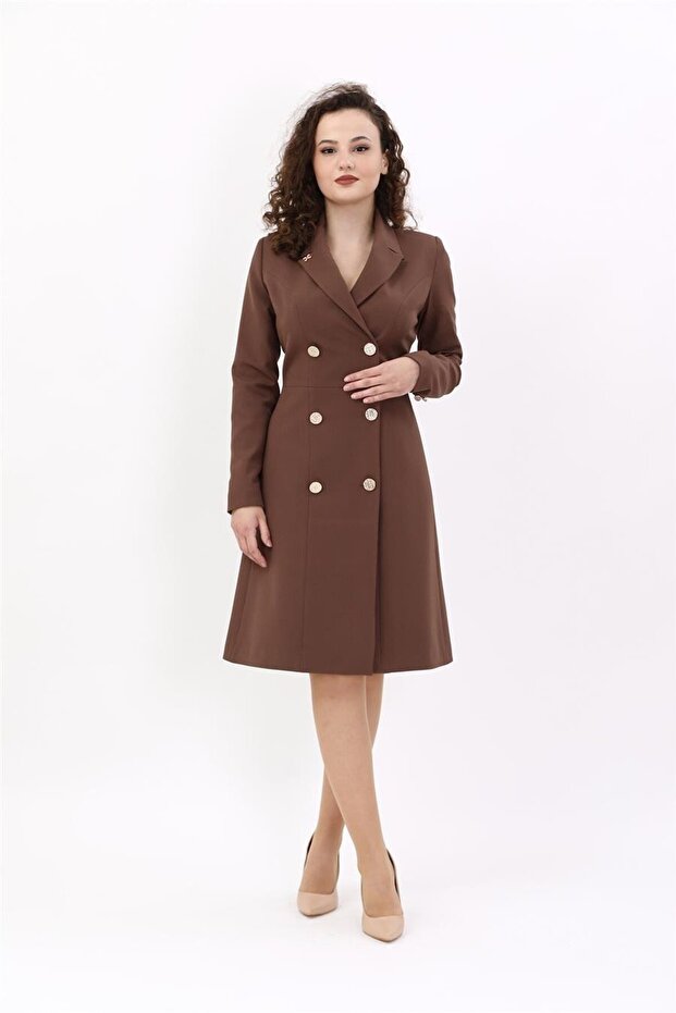 Men's Collared Double-Breasted Long Sleeve Dress - Chestnut - 9037100