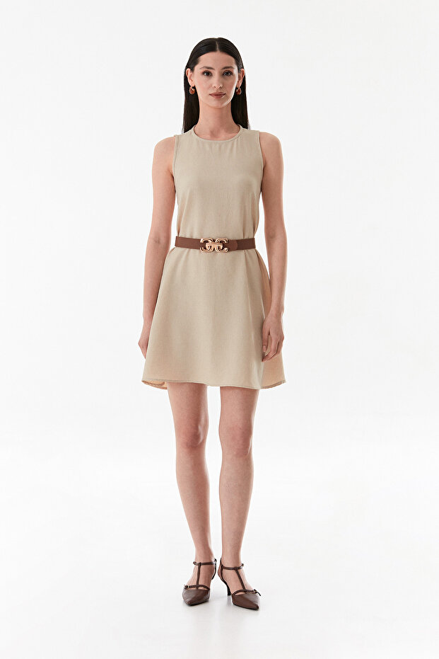 Basic Bisiklet Yaka Oversize Elbise - 1