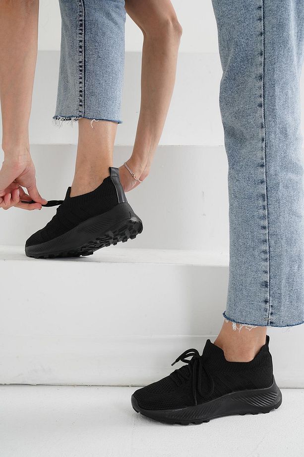 Kadın Siyah Bağcıklı Triko Sneaker Byndsnkk40 - 4