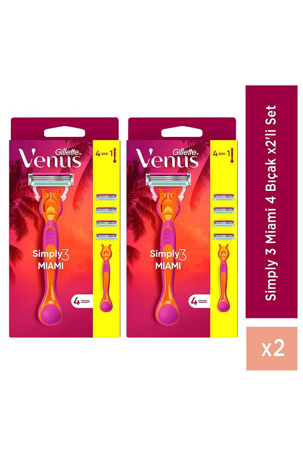 Gilette Simply Venüs 3 Miami Tıraş Mak. Gövd. + 4 Bıçak x2'li Set - 1