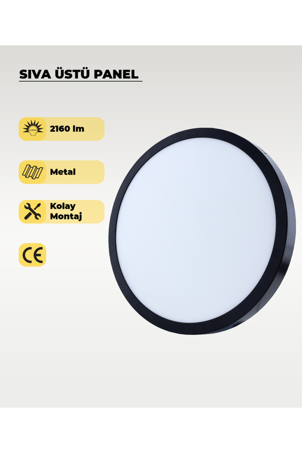 24W Siyah Sıva Üstü Yuvarlak Led Panel 3200K Sarı Işık - 1