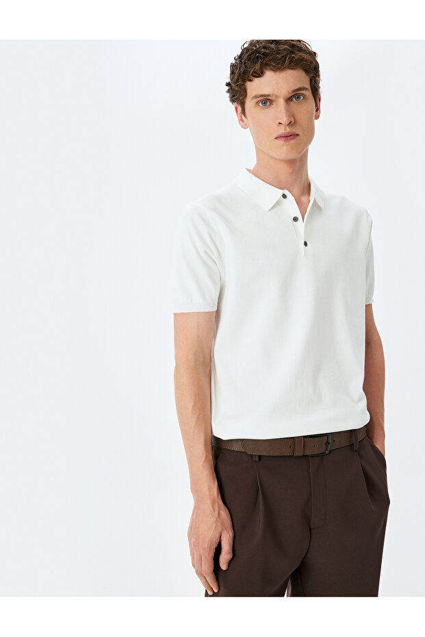 Short Sleeve Cotton Polo Neck Knitwear T-Shirt