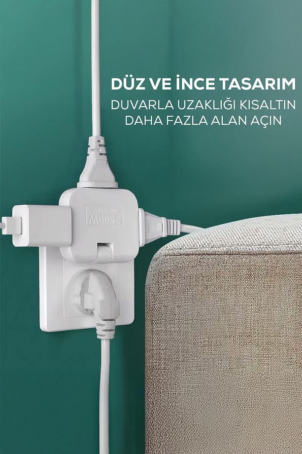Katlanabilir 3 Girişli Çoklu Priz Adaptörü - 6