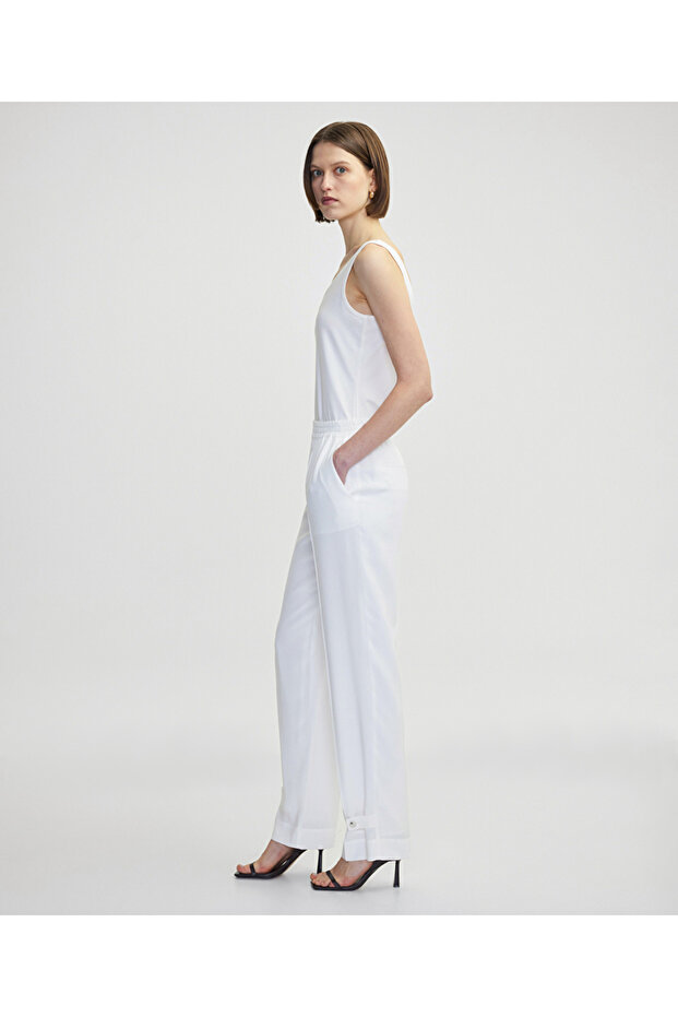 Düğmeli elastik bel pantolon - 2