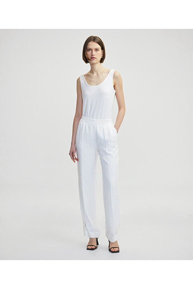 Düğmeli elastik bel pantolon - 1