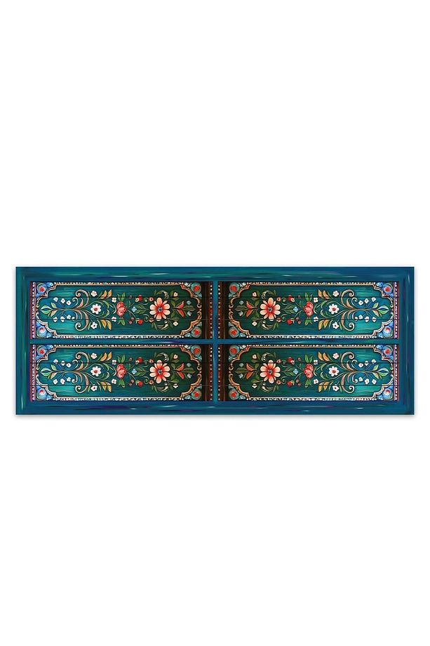 Otantik Yağlı Boya Çiçek Baskı Desenli Runner Masa Örtüsü Ranır 140 X 50 -la Floretta Lavinia Zümrüt - 3