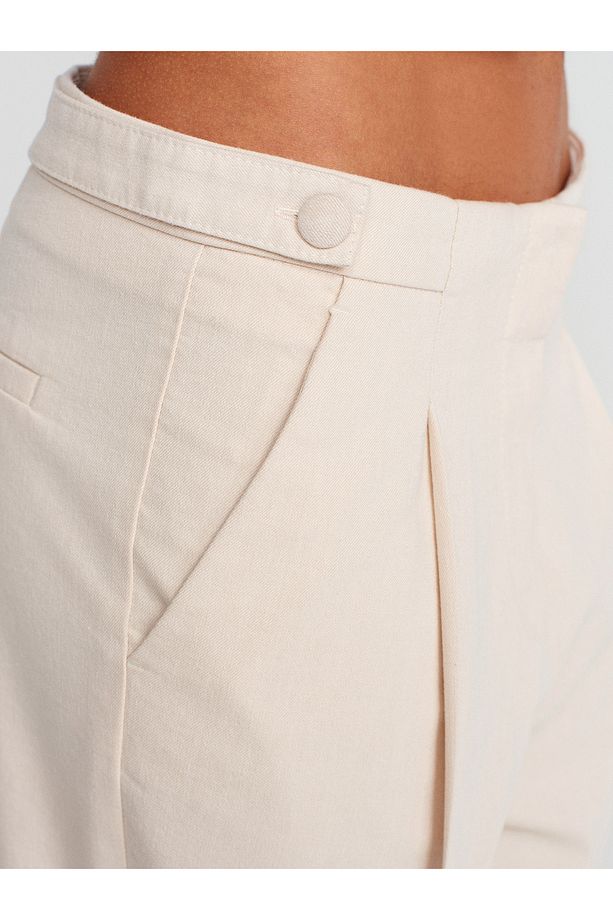 71639 Yanları Apoletli Geniş Paça Pantolon-Taş - 3