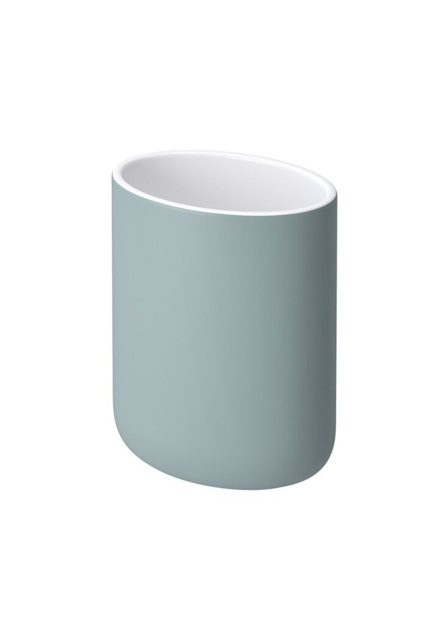 EKOLN Toothbrush Holder – Light Grey-Turquoise, Durable Stoneware, Stylish & Hygienic Bathroom