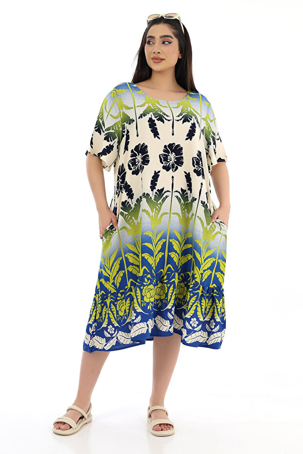 Women's Viscose Half Sleeve O Neck Pocket Ruffle Dress Yellow