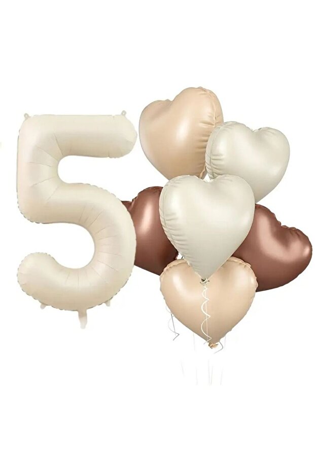 Retro Cream 5 Years Old Heart Foil Balloon Set