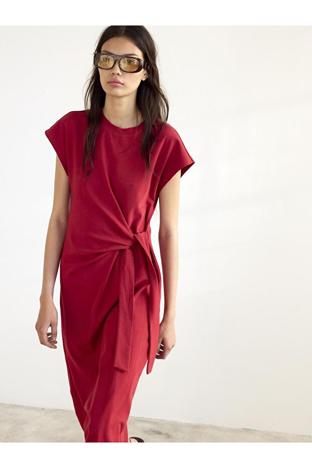 Fiyonklu Drapeli Elbise - 1