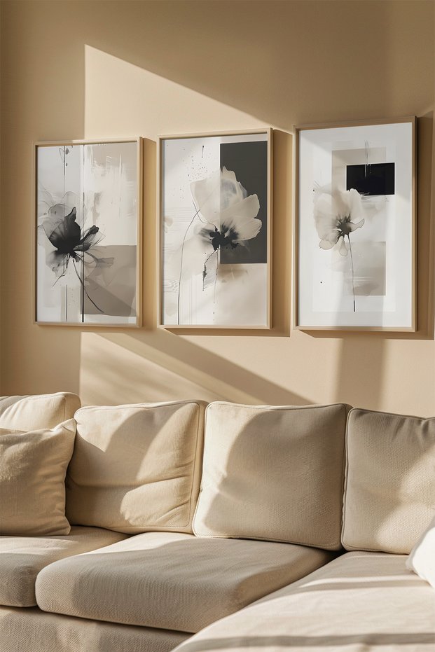 3 Piece Real Wood Colored Framed Painting Set - Model 40