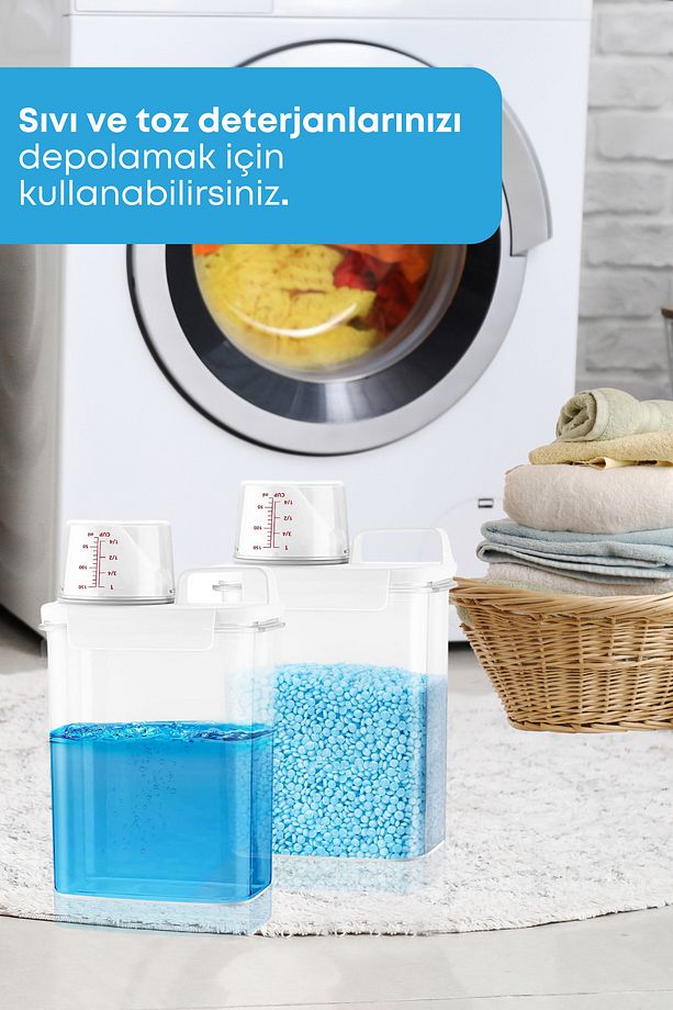 2 Adet Sızdırmaz Depolama Sıvı Toz Deterjan Erzak Saklama Kutusu- Ölçekli Deterjan Kutusu 1800 ml - 4