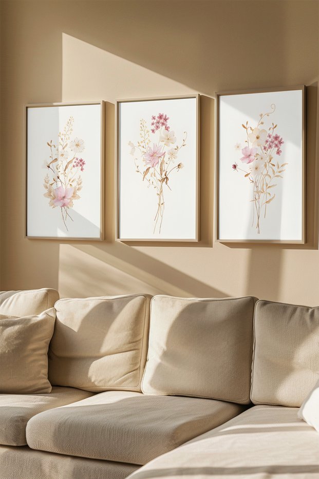 3 Piece Real Wood Colored Framed Painting Set - Model 19