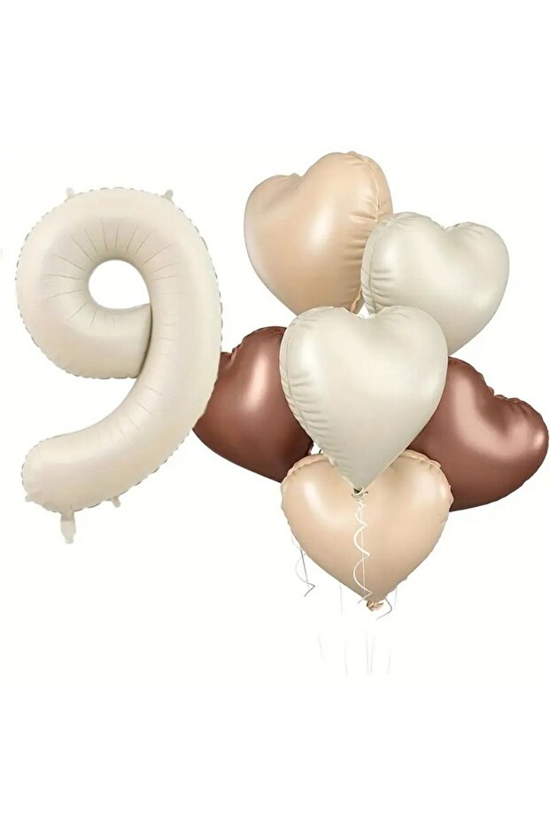 Retro Cream 9 Years Old Heart Foil Balloon Set