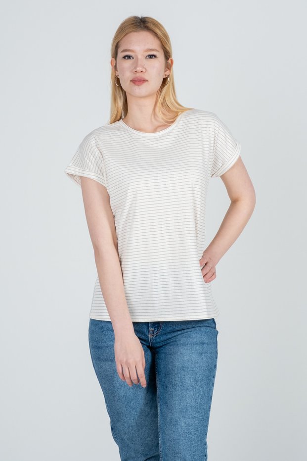 100% Cotton Striped Low Arm Tip Double Women's T-Shirt - with Different Color Options