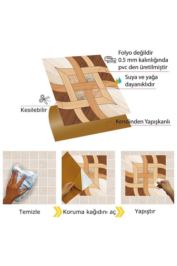 Kendinden Yapışkanlı Ahşap 010 Desenli Pvc Karo 30x30 Cm (33 ADET) 3m2 - 3
