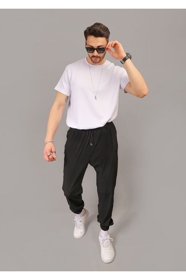 Paraşüt Kumaş Regular Fit Paça Lastikli Cep Fermuarlı Eşofman Altı - 6