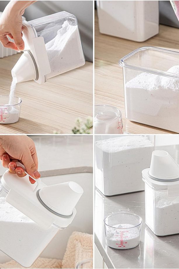 2 Adet Sızdırmaz Depolama Sıvı Toz Deterjan Erzak Saklama Kutusu- Ölçekli Deterjan Kutusu 1100 ml - 4