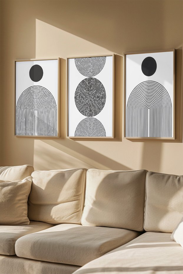 3 Piece Real Wood Colored Framed Painting Set - Model 41