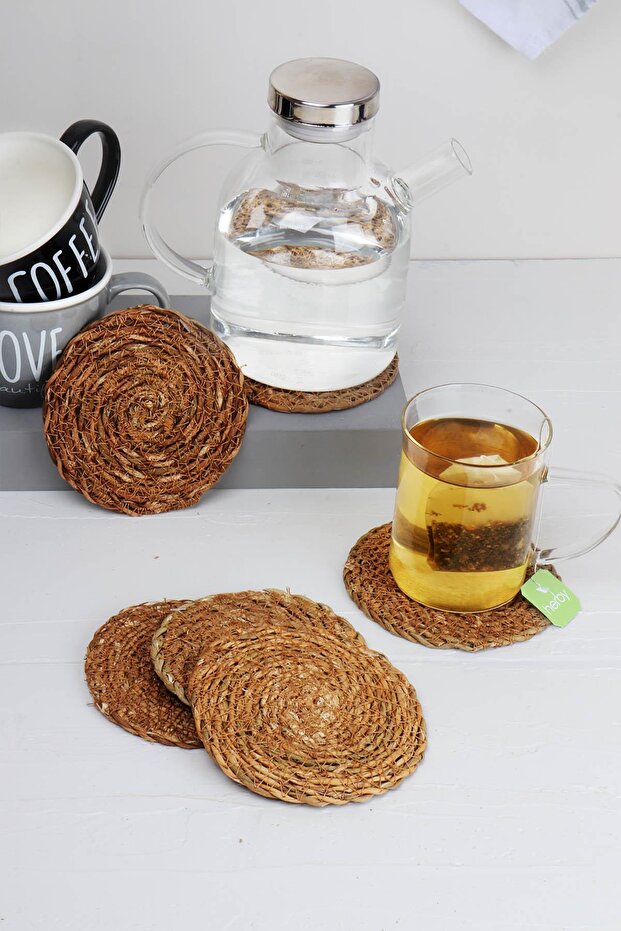 6 Pieces Handmade Wicker Coasters Cup Tea Coasters – Round Coasters